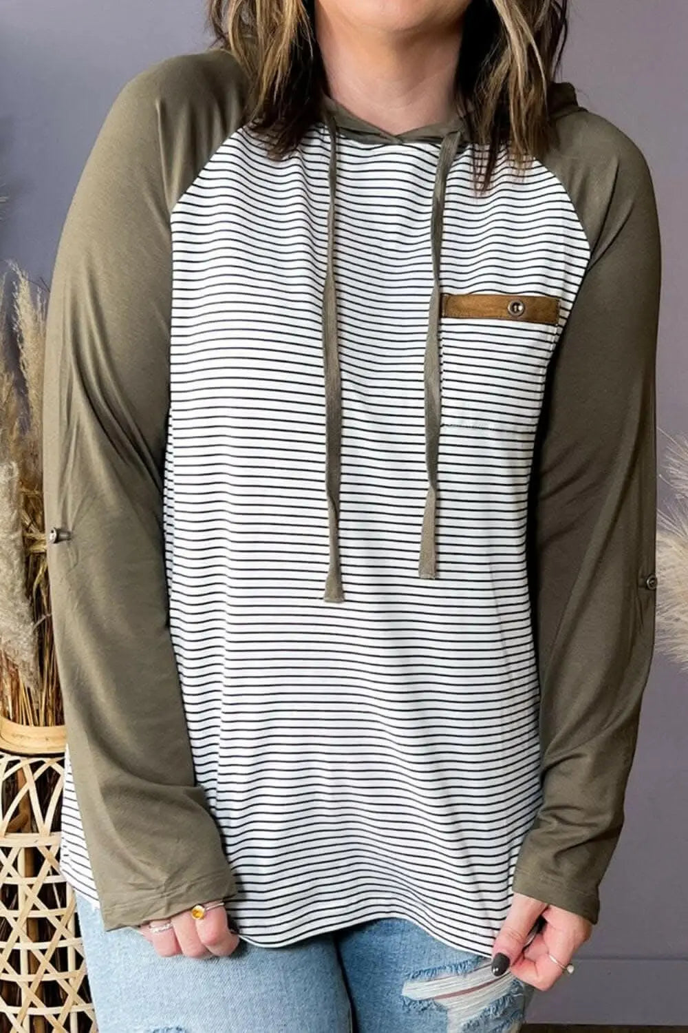 Chic plus size striped hoodie - Love Salve